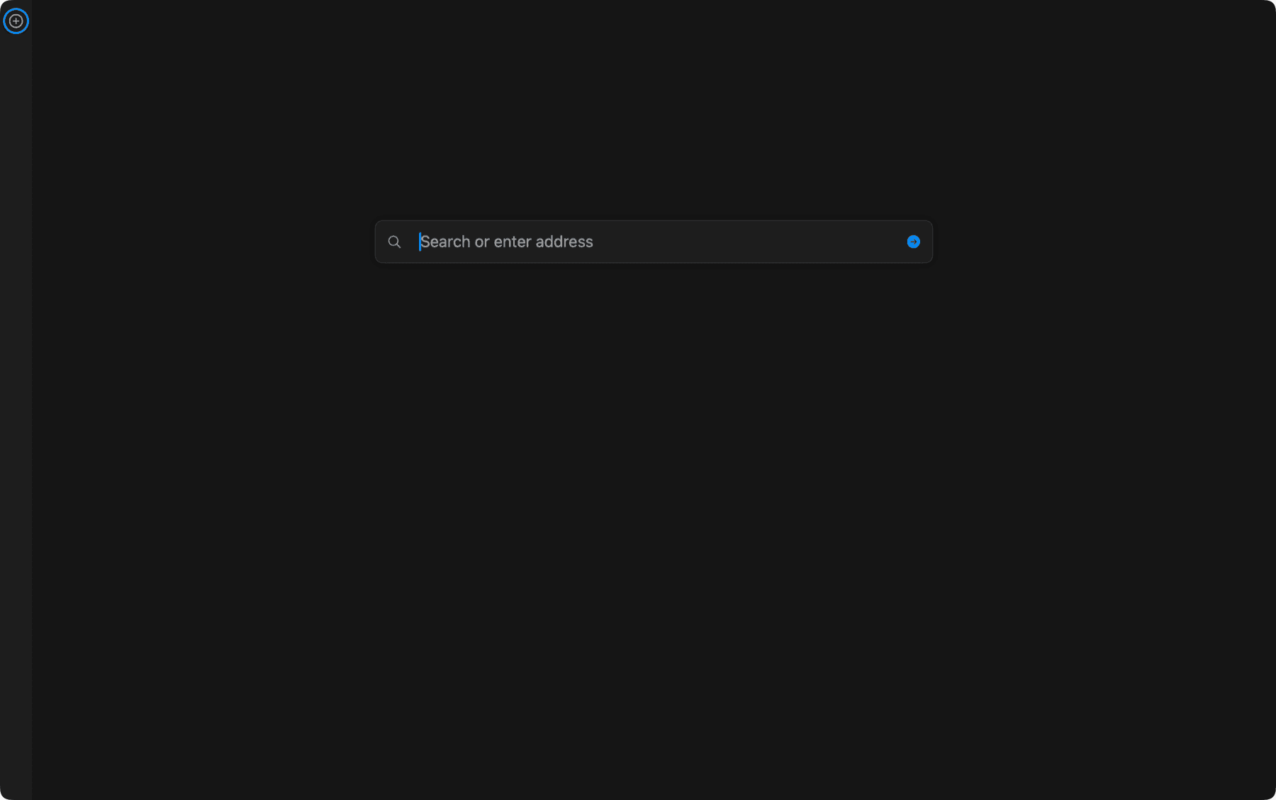 A new Browser window: an empty dark page with a single search field in the middle