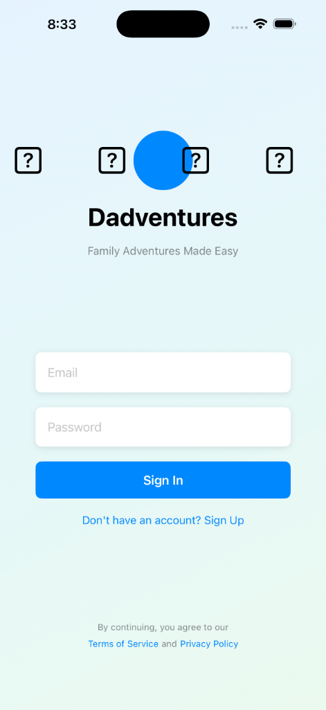 Dadventures launch screen — Claude Sonnet 4.6